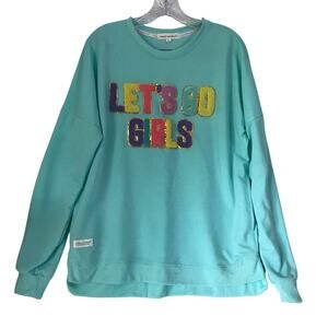 Simply Southern Sweatshirt Large Womens Lets Go Girls Graphic Letter Logo Aqua L